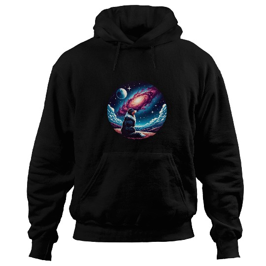 Australian Shepherd Under The Moon And Spiral Galaxy Hoodies
