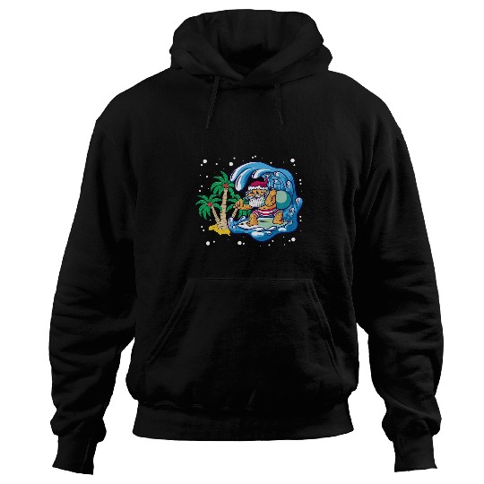 Surf Life Summer Santa Surfing Beach Waves Christmas In July Hoodies