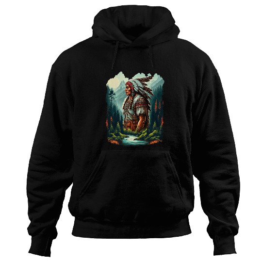 Honor the Past Native American Chief In Wilderness Forest Hoodies