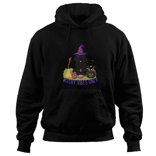 Cute Black Newfoundland Dog Halloween Witchy Vibes Hoodies