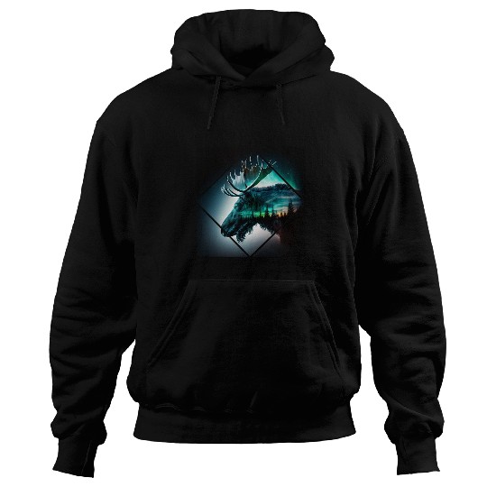 Lacrosse Gift Majestic moose moonlight northern light scandinavia Hoodies