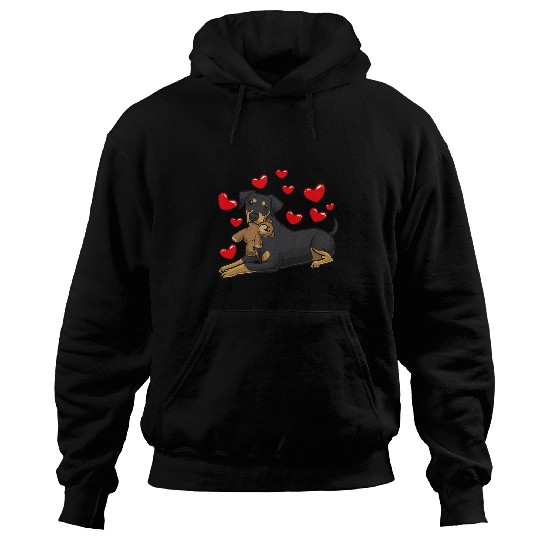 German Pinscher Dog With Stuffed Animal And Hearts Hoodies