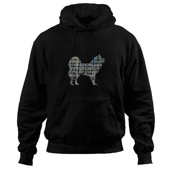 Dog Samoyed Silhouette Abstract Grid Pattern Hoodies