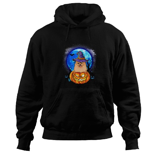 Dog Pomeranian Witch Pumpkin Halloween Dog Lover Funny 156 Hoodies