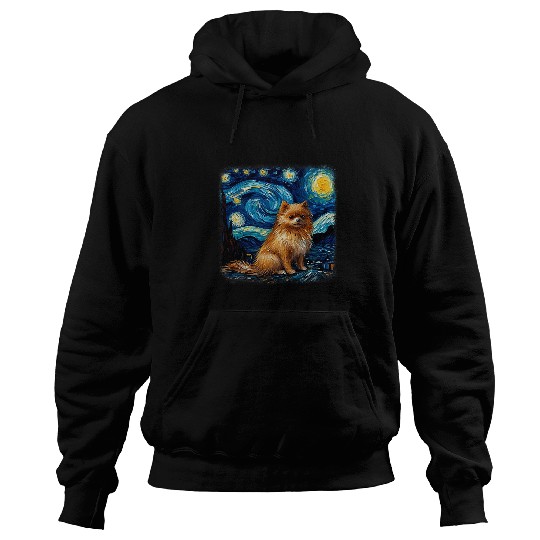 Dog in starry night van gogh Pomeranian 1 Hoodies
