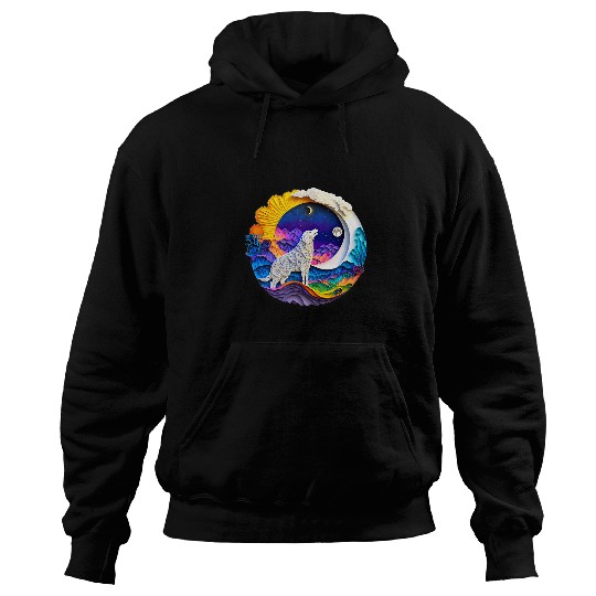 Great Pyrenees Dog Nature Crescent Moon Stars Mountains Art Hoodies