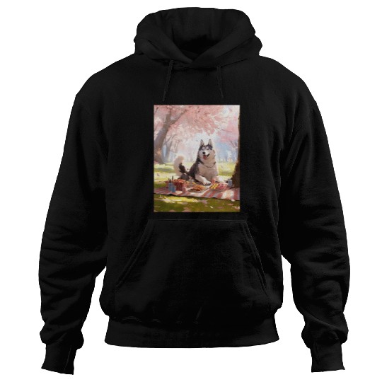Husky Cherry Blossom Funny Dog Picnic Hoodies