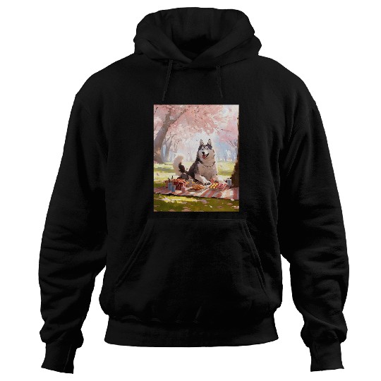 Husky Cherry Blossom Funny Dog Picnic Hoodies