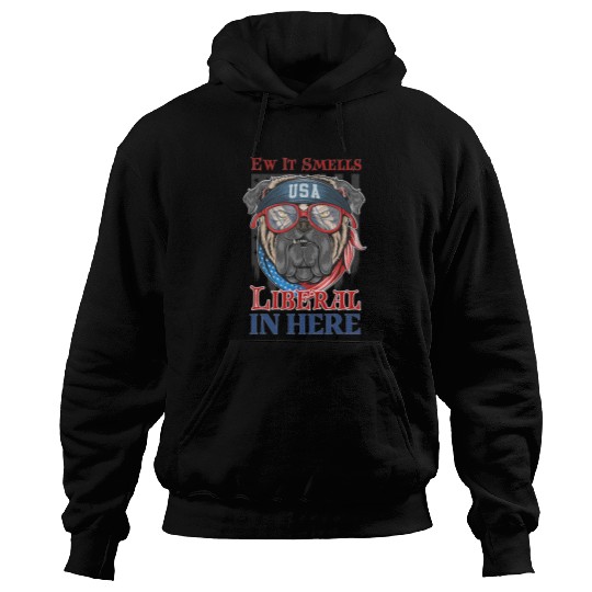 Funny Dog Ew It Smells Liberal In Here American Flag Pug Hoodies