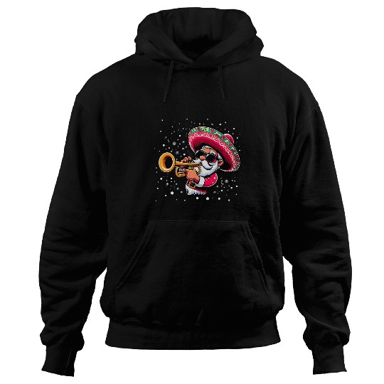 Funny Santa playing the Trumpet wearing a sombrero Hoodies