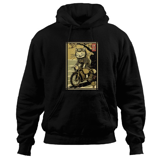 Japanese Samurai Cat on Motorcycle Kawaii Ninja Cat 21 Hoodies