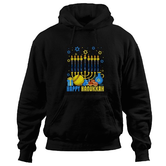 Funny Softball Balls Temple Menorah Chanukah Hanukkah Pajama Hoodies