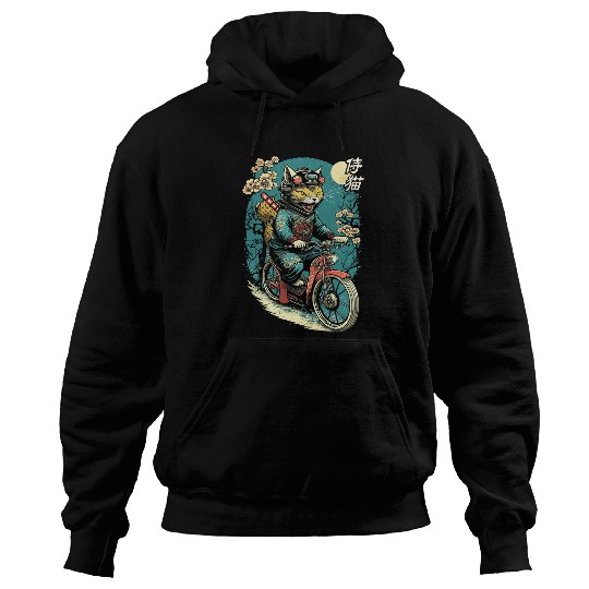 Japanese Samurai Cat on Motorcycle Kawaii Ninja Cat 27 Hoodies