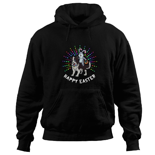 Easter bunny riding border collie Hoodies