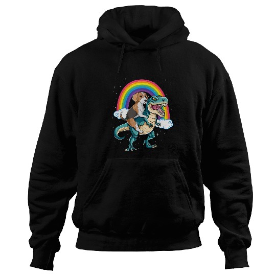 Dinosaur T Rexs Rainbow Cloud Sparkles Beagle Hoodies