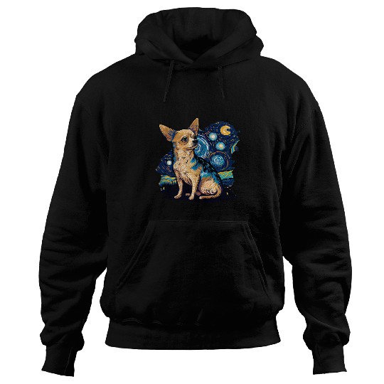 Fawn Chihuahua Starry Night Van Gogh Colorful 1 Hoodies