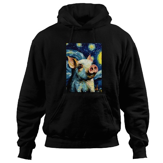 Teacup Pig Starry Night Painting Men Women Kids Hoodies