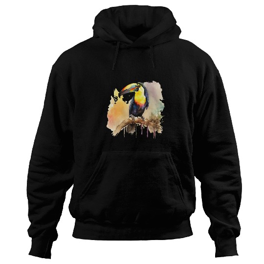 Toucan on branch watercolor mens womens kids summer tropical Hoodies