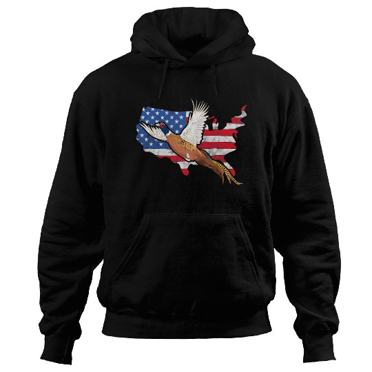 Pheasant Hunter American Flag Graphic Bird Hunting Vintage Hoodies