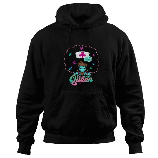 Trauma Queen Funny nurses African American Black Women Plants Hoodies