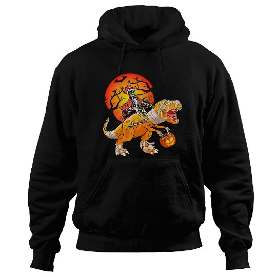 Halloween Dinosaur Skeletons Cowboy Riding T Rex Halloween Hoodies