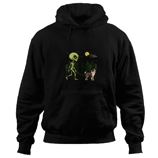 Funny Border Collie Alien Walking UFO Pet Dog Mom Dad Hoodies