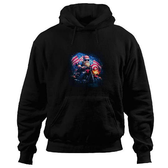Discover Patriotic Motorcycle Rider T Gnome on a USA Flag Cruise T Hoodies