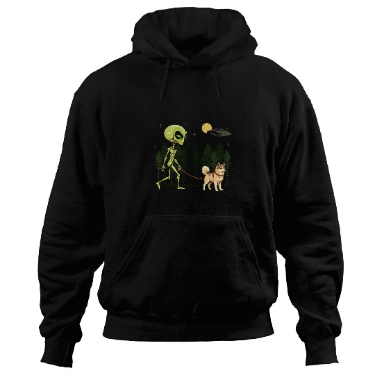 Funny Alaskan Klee Kai Alien Walking UFO Pet Dog Mom Dad 1 Hoodies