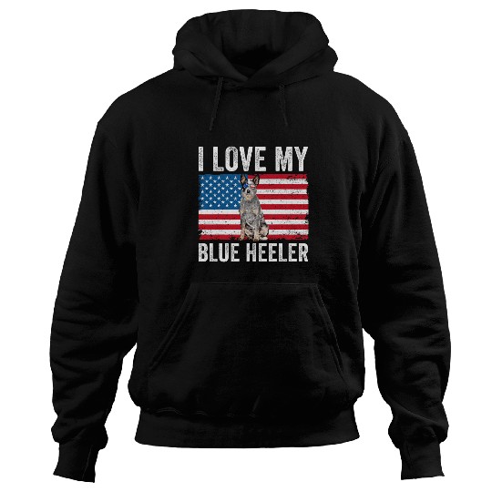 I Love My Blue Heeler Australian Cattle Dog American Flag Hoodies