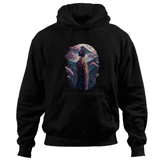 Japanese Geisha Kimono Japan Art Sakura Hanami Mount Fuji Hoodies