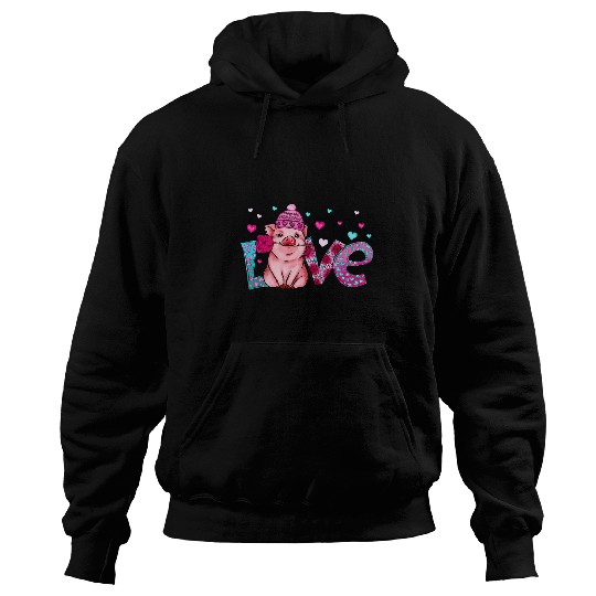 Pig Love Hearts Valentines Day Farm Animal Pigs Lovers Hoodies