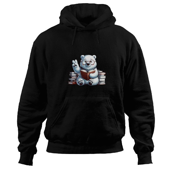 Peace Hand Polar Bear Librarian Book Lover Reader Reading Hoodies
