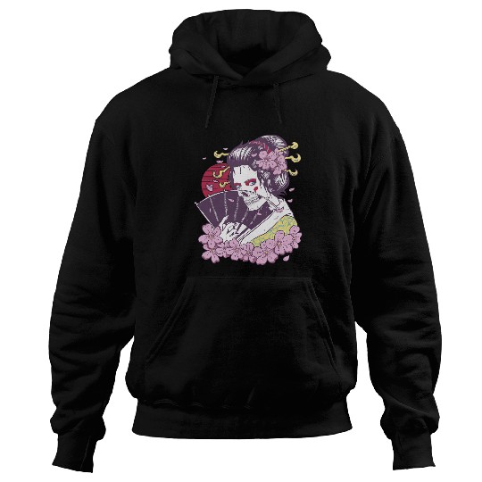 Japanese Geisha Girl Sakura Cherry Blossom Scary Skull Hoodies
