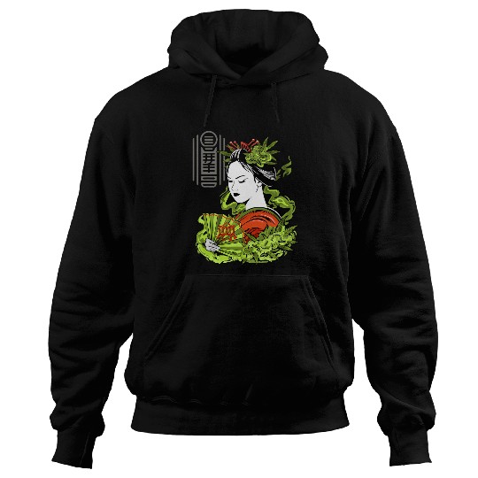 Japanese Geisha With Foldable Fan Japan Lovers Hoodies