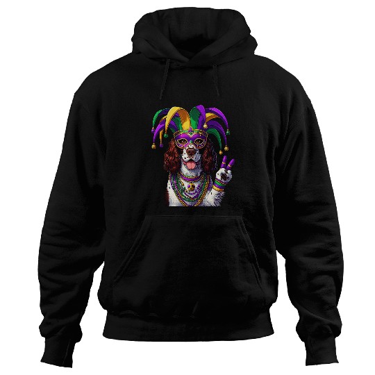 Peace Sign Hand English Springer Spaniel Dog Mardi Gras 1 Hoodies