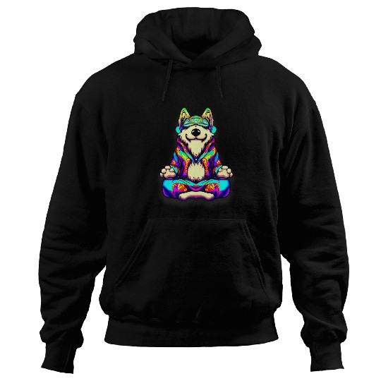 psychedelics Third Eye Open Meditating Festival Husky Dog Hoodies