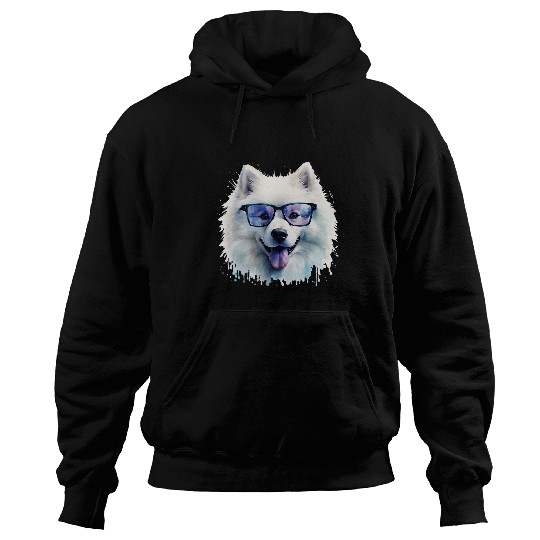 Samoyed Dog Wearing Glasses Watercolor Hoodies
