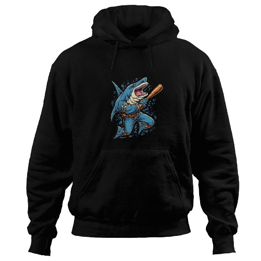 Shark Baseball Player Batter Baseball Bat Sports Shark Lover Hoodies