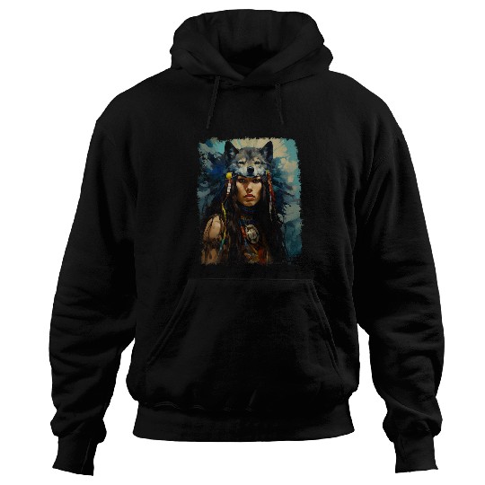 Discover Native American Girl Female wolfs Spiritual Animal Hoodies