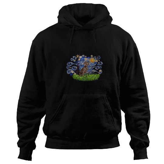 Weimaraner Dog Starry Night Famous Painting Dog Lover Outfit Hoodies