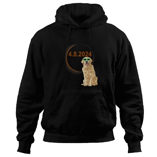 Solar Eclipse Golden Retriever Wearing Solar Eclipse Glasses Hoodies