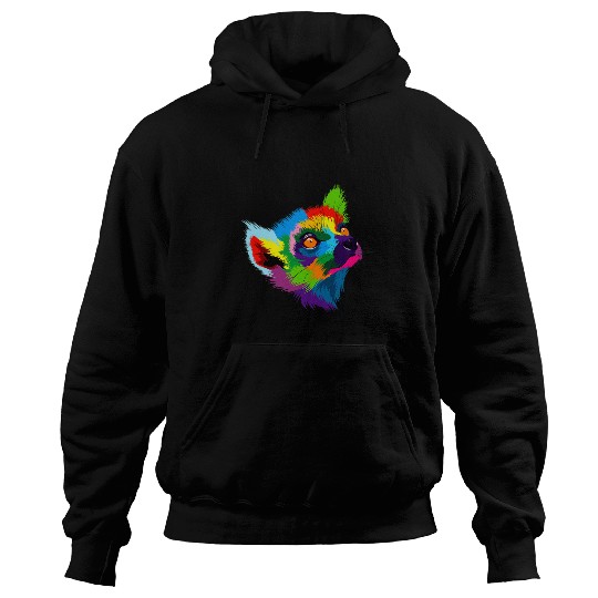 Lemurs Head Colorful Art Animals Watercolor Painting Lemurs Hoodies