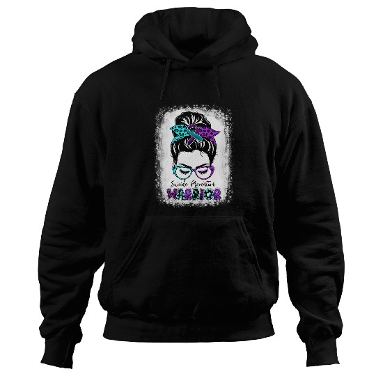 suicides Prevention Warrior Messy Bun Teal Purple Ribbon 1 Hoodies