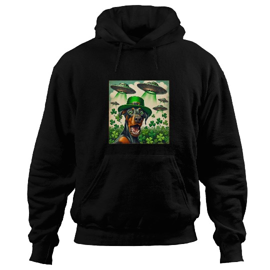 Selfie UFOs Doberman Pinscher Mens Womens St Patricks Day Hoodies