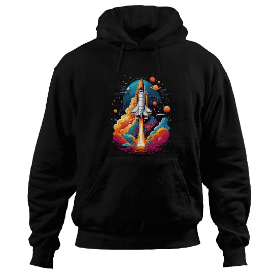 Space Shuttle Fantasy Start Space Astronaut with Planets Hoodies