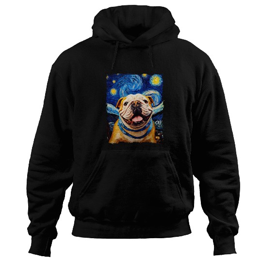 Selfie English Bulldog Starry Night Painting Van Gogh Funny Hoodies