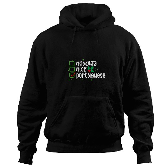 Portuguese Christmas Santas Naughty or Nice List Hoodies