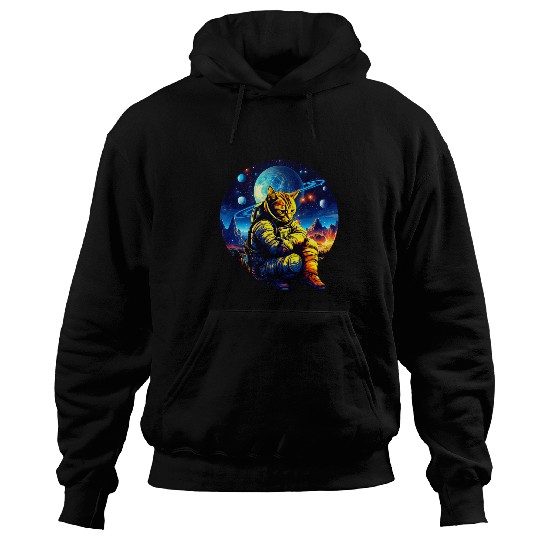 Sad Astronaut Cat In Outer Space Galaxy Cat Astronaut Design Hoodies