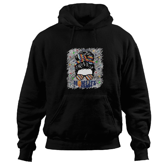 Messy Bun Basketball Ball Puzzle Mom Life autism awareness 2 Hoodies