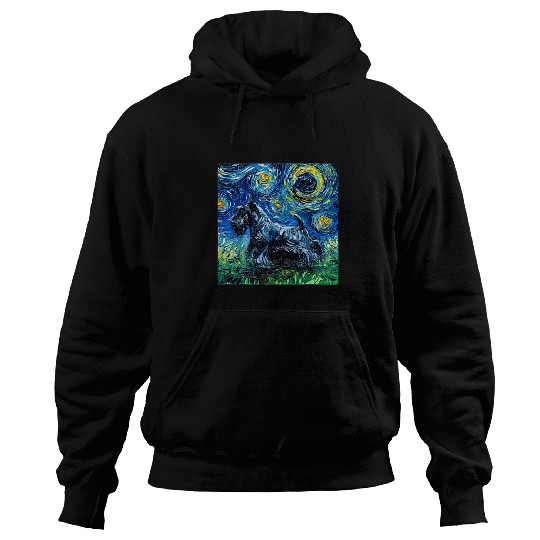 Dog Scottish Terrier Starry Night Scotty Dog Art by Aja Hoodies